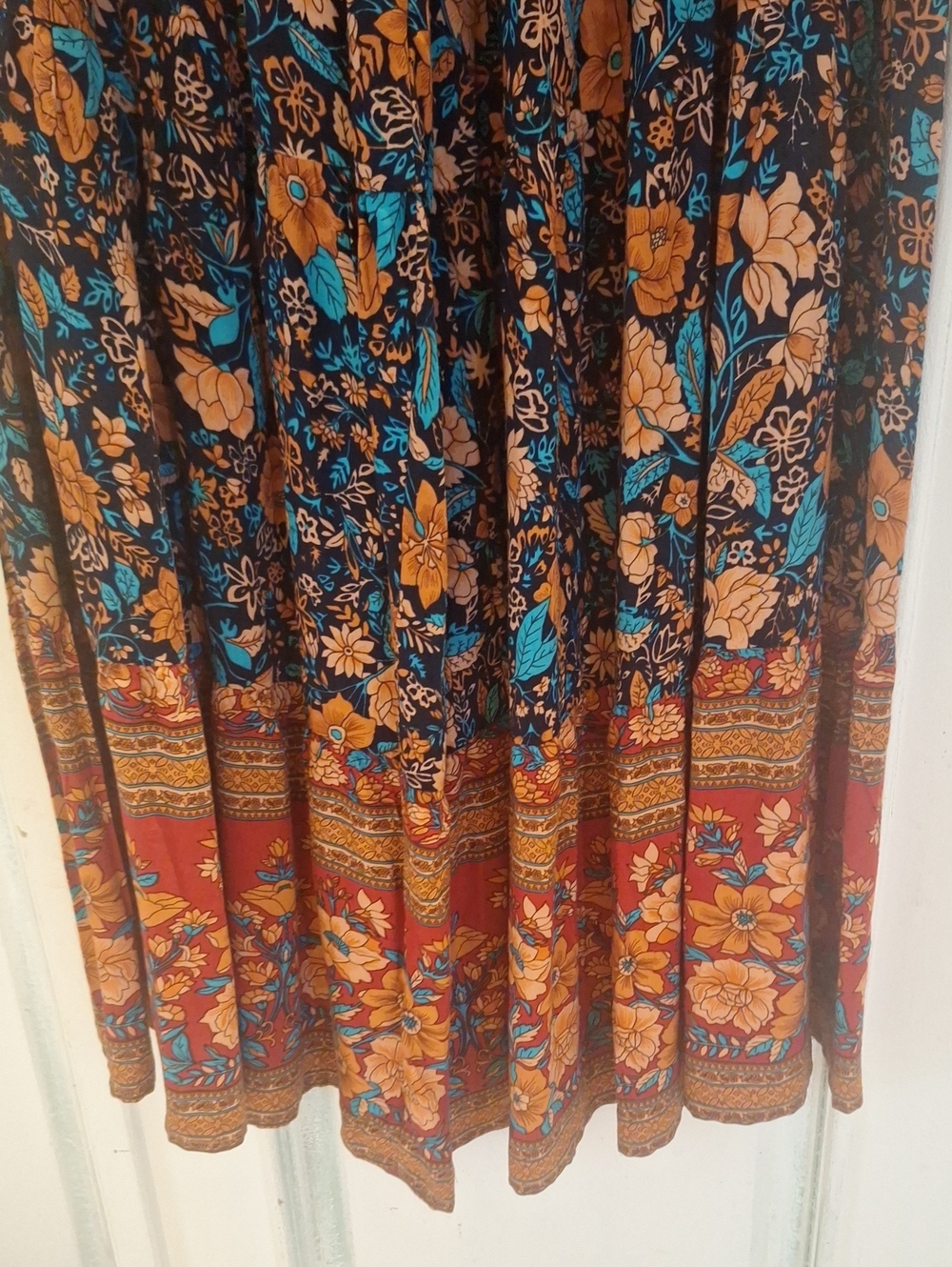 natural life Navy Floral full legged flounce leg pant w teal, paprika floral - Picture 5 of 7